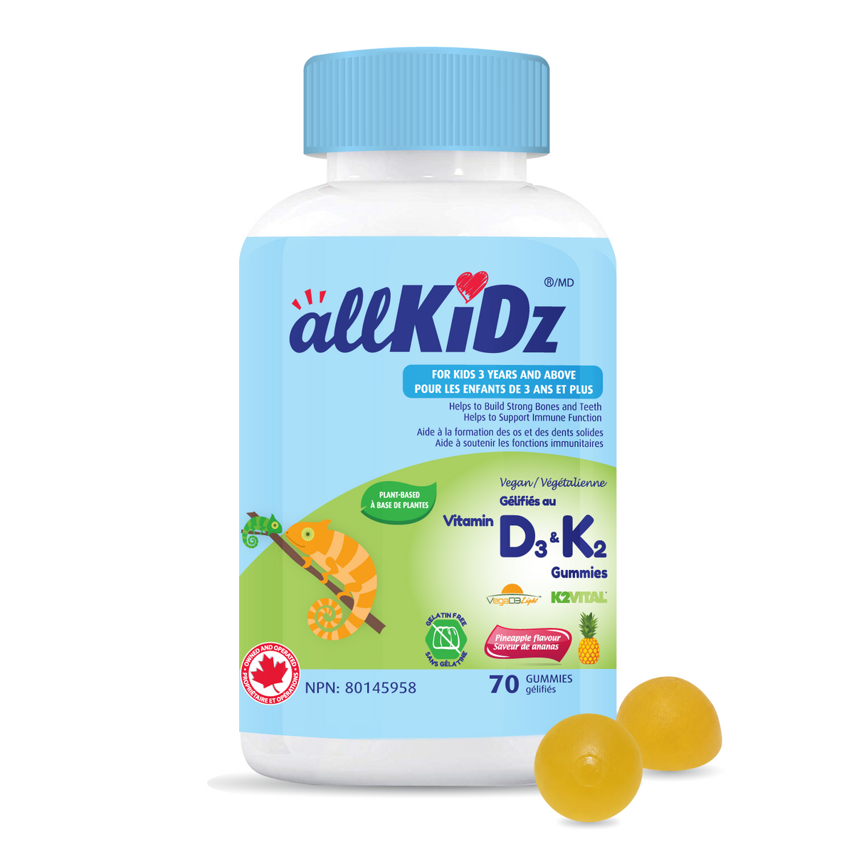 Vegan Vitamin D3 & K2 Gummies, 70s - allKiDz