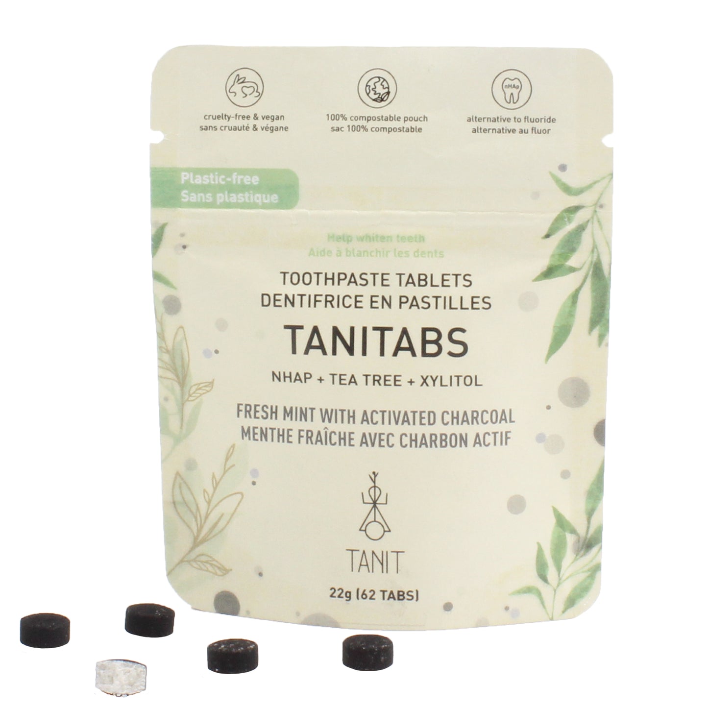 Toothpste Tab., Frsh Mint W/Char, 62tab Pch - Tanit