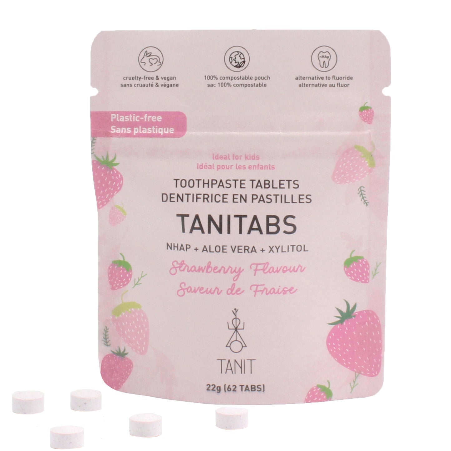 Toothpste Tab., Strawberry, 62tab Pch - Tanit