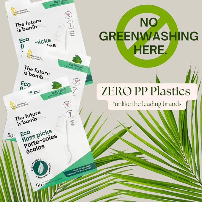 Floss Picks - Fresh Mint, 50pcs/6pk - The Future Is Bamboo