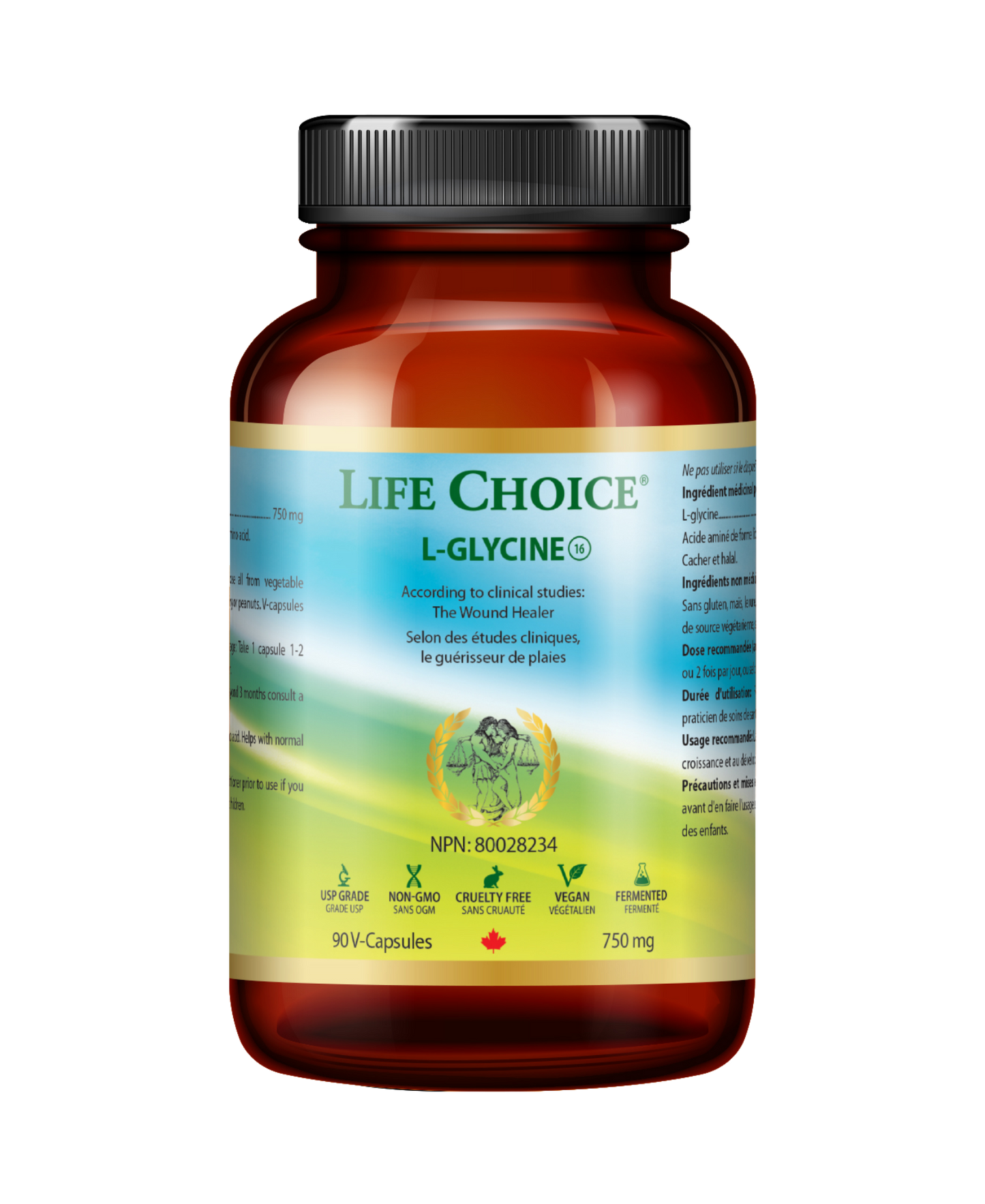 L-Glycine 750mg, 90vcaps - Life Choice