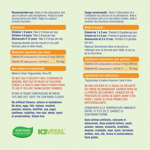 Vitamin D3 & K2 Drops, Vegan, 5ml - allKiDz