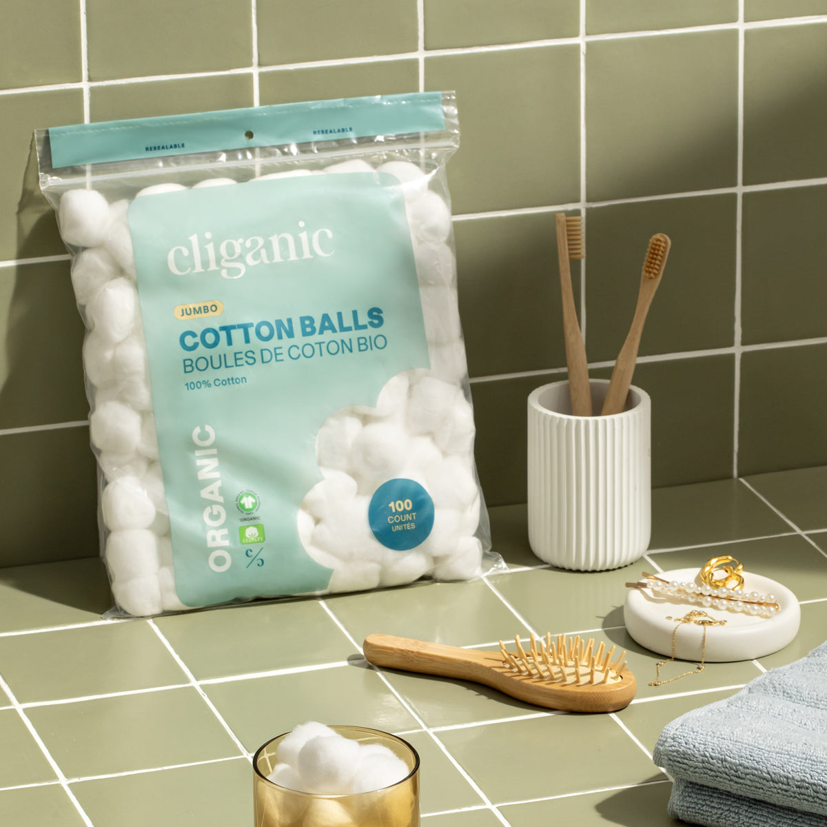 Organic Jumbo Cotton Balls, 100ct - Cliganic