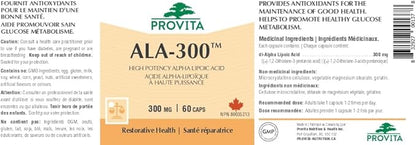 Acide alpha-lipoïque ALA-300, 60 gélules - Provita