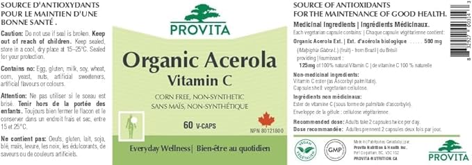 Acérola Vitamine C Bio 60 gélules végétales - Provita