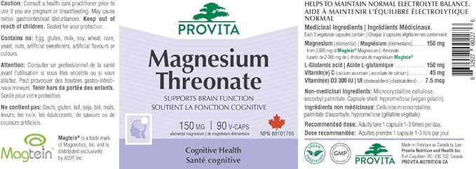 Thréonate de magnésium, 90 gélules végétales - Provita