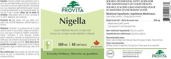 Huile de cumin noir Nigelle 60 gélules - Provita