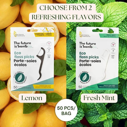 Floss Picks - Fresh Mint, 50pcs/6pk - The Future Is Bamboo