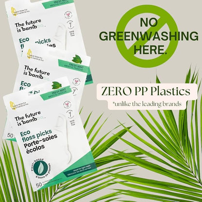 Floss Picks - Fresh Mint, 50pcs/6pk - The Future Is Bamboo
