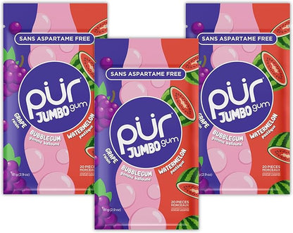 Jumbo Gum - Grape, Bubblegum & Watermelon, 20ct, 10/tray - The Pur Company