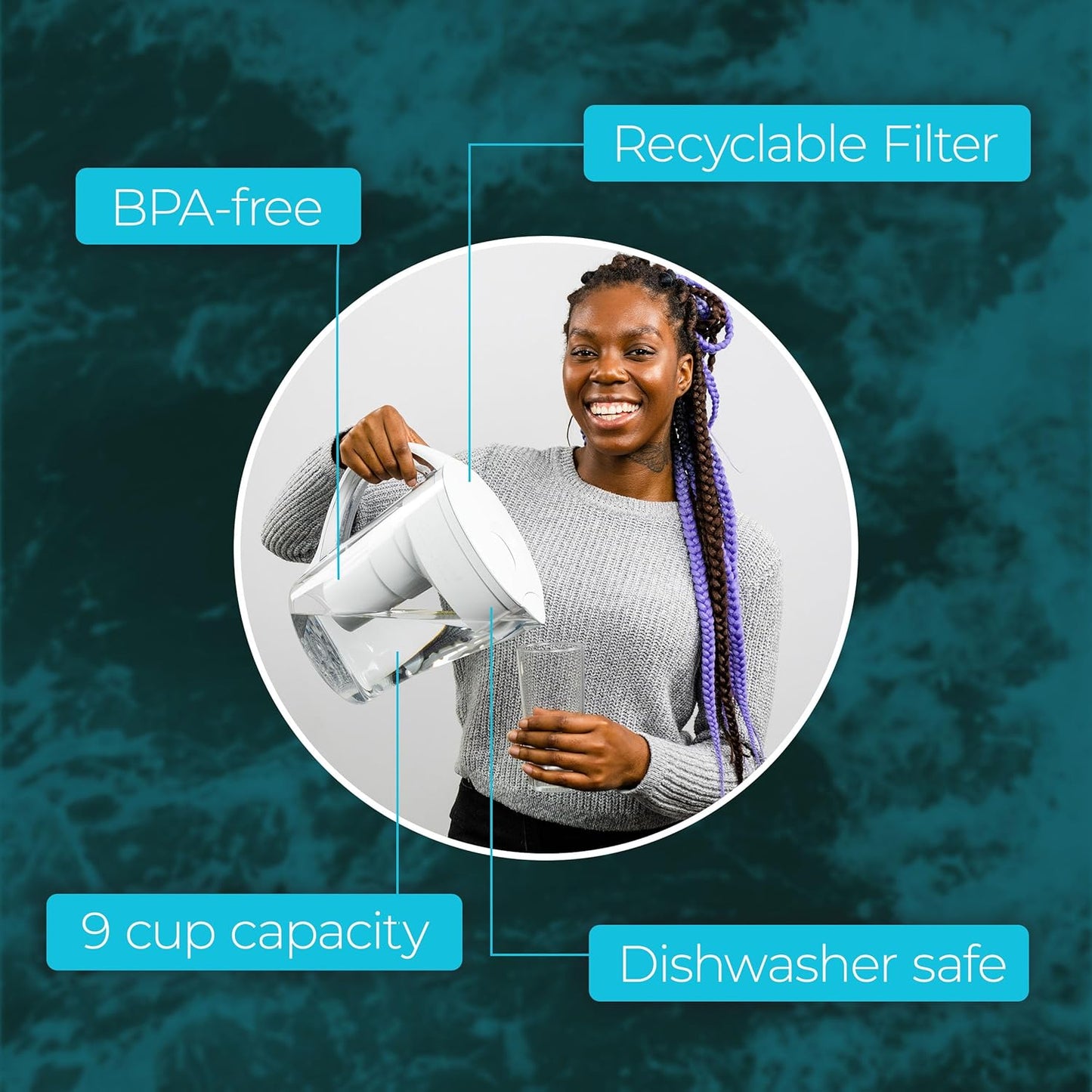 MINA Pitcher Black - Santevia Systems
