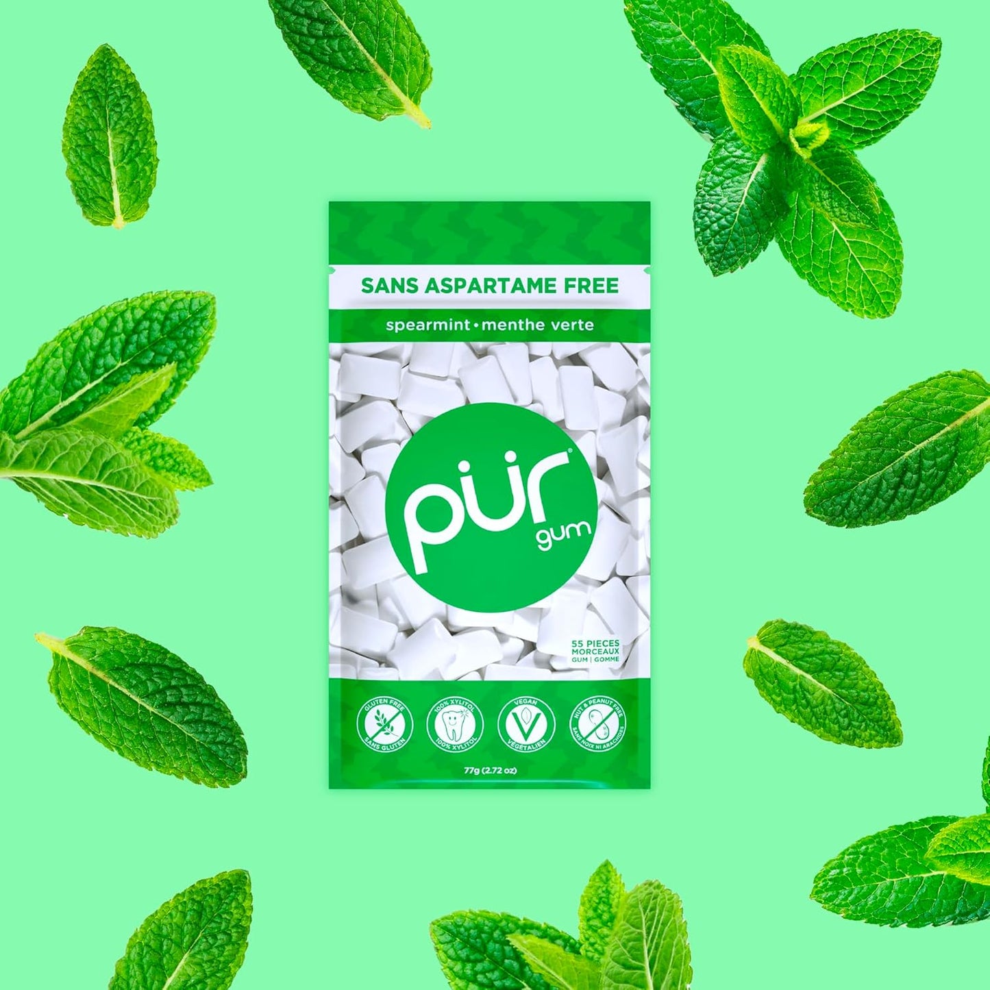 Gum Bag - Spearmint, 55ct, 12/tray - The Pur Company