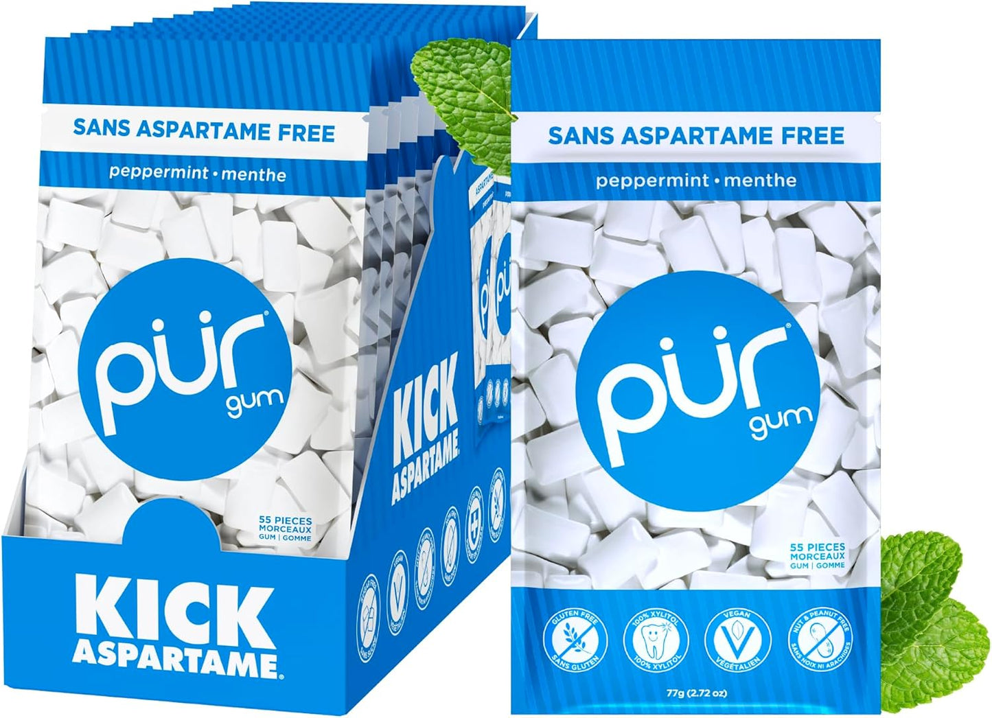 Gum Bags - Peppermint, 55ct, 12/tray - The Pur Company