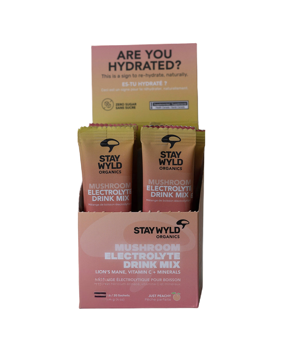 Electrolyte Drink, Peach, 20 sticks/pk - Stay Wyld Organics Ltd