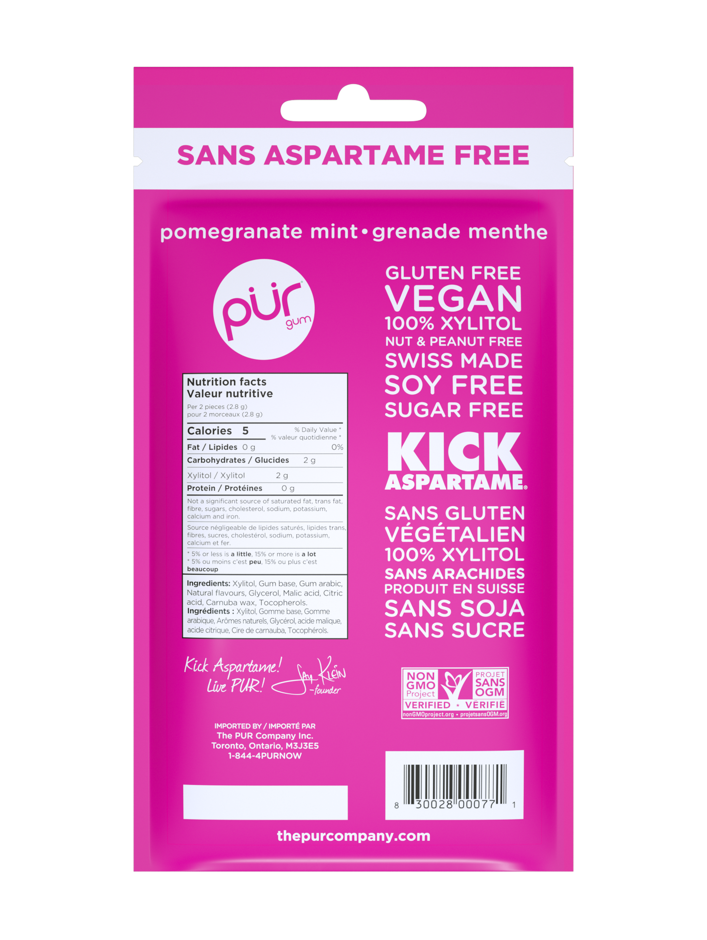 Gum Bag - Pomegranate Mint, 55ct, 12/tray - The Pur Company