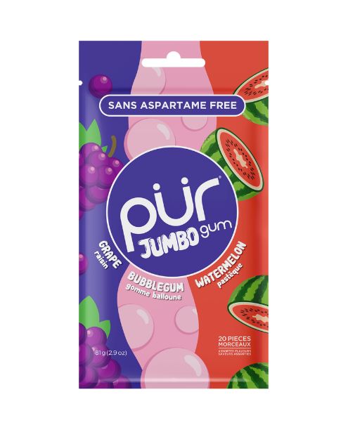 Jumbo Gum - Grape, Bubblegum & Watermelon, 20ct, 10/tray - The Pur Company