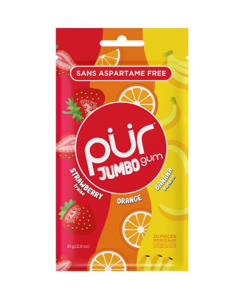 Jumbo Gum - Strawberry, Banana & Orange, 20ct, 10/tray - The Pur Company