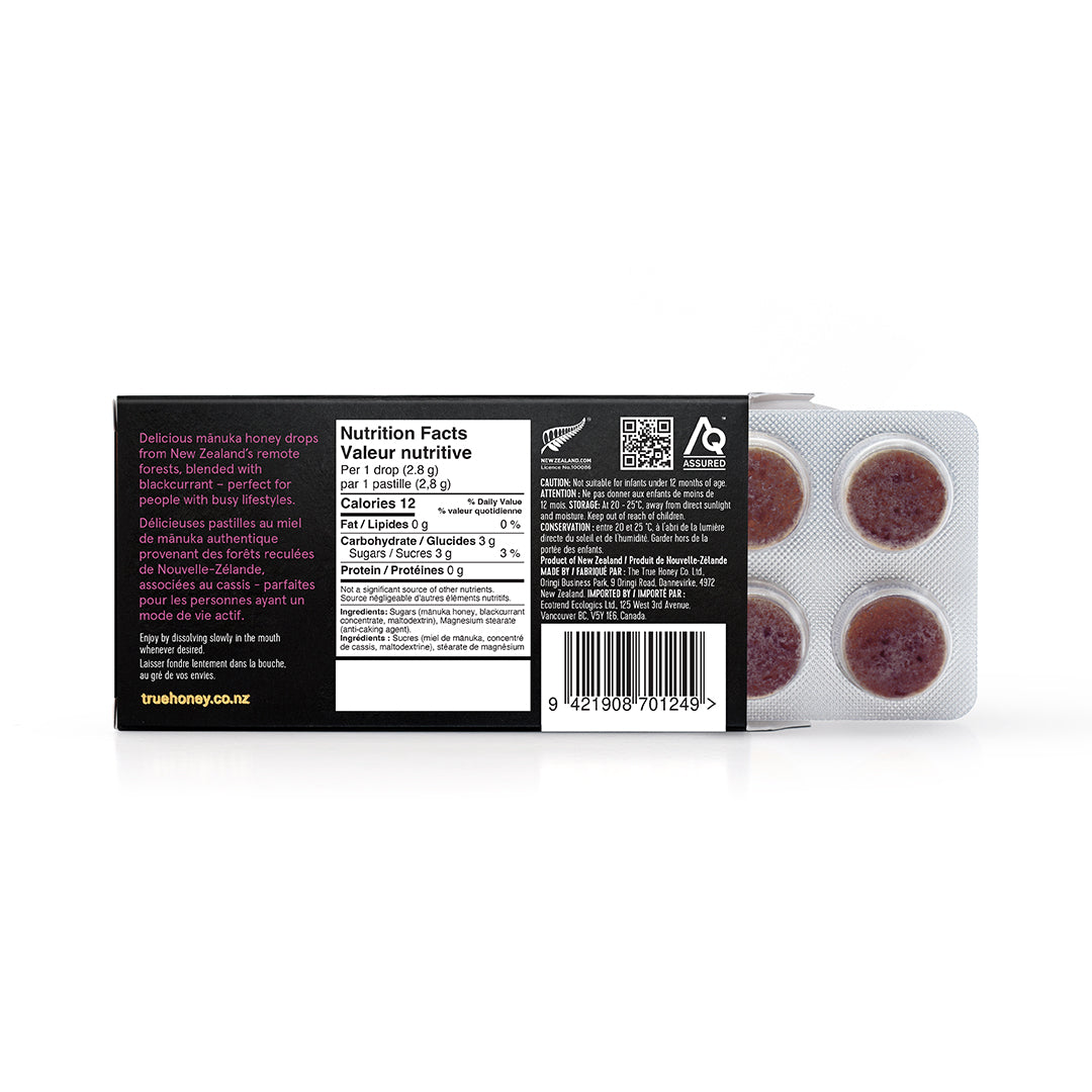 Blackcurrent Manuka Honey Drops, 15ct/Display - The True Honey