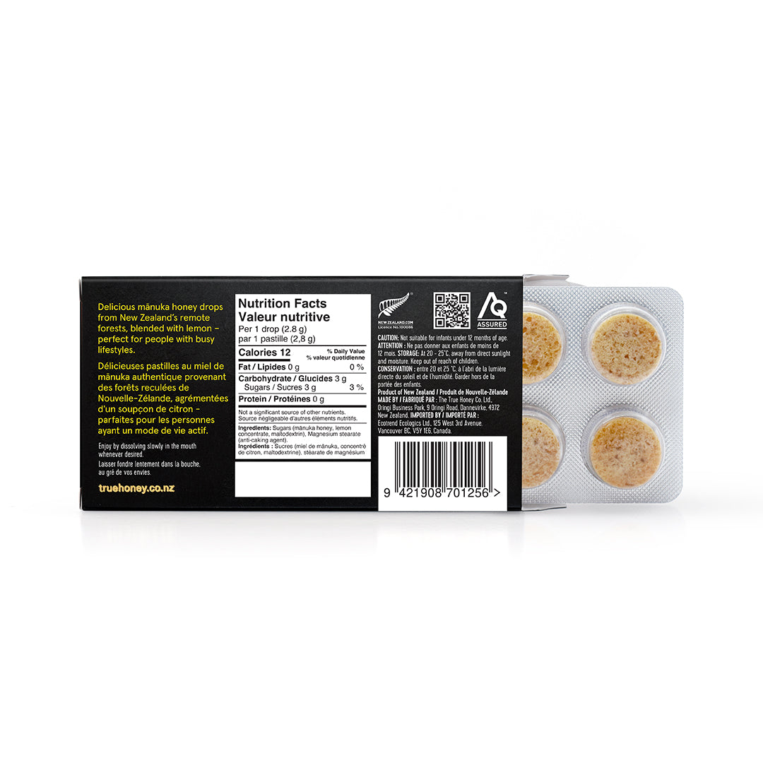Lemon Manuka Honey Drops, 15ct/Display - The True Honey