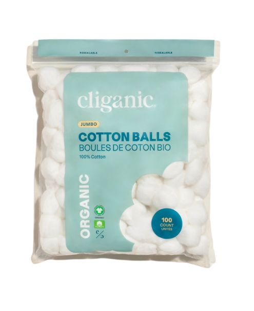 Organic Jumbo Cotton Balls, 100ct - Cliganic