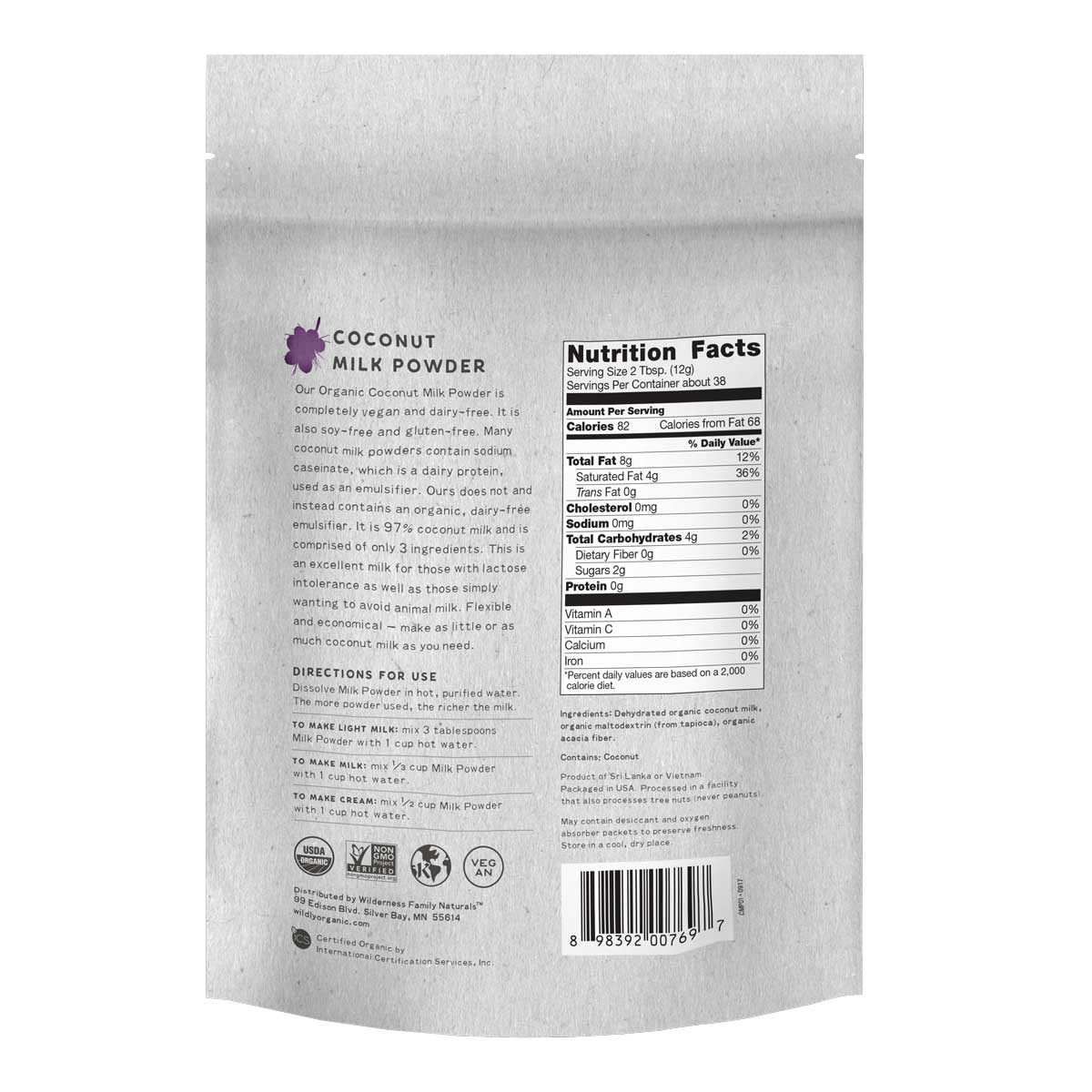 Coconut Milk Powder, 454g - Wildly Organic