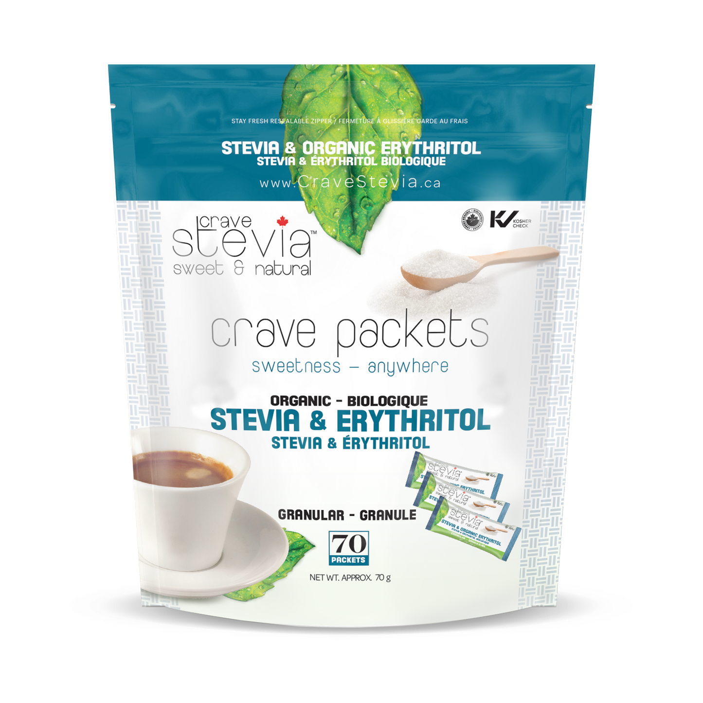 Organic Stevia & Erythritol Packets 70Ct - Crave Stevia