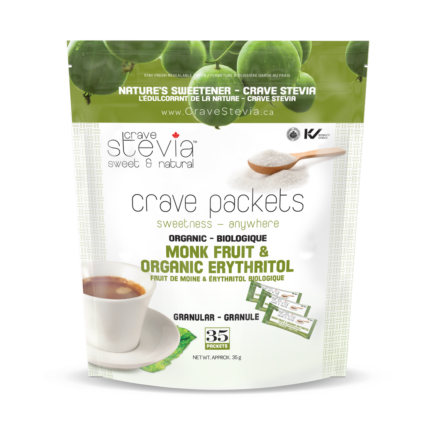 Monk Fruit & Erythritol Packets 35Ct - Crave Stevia