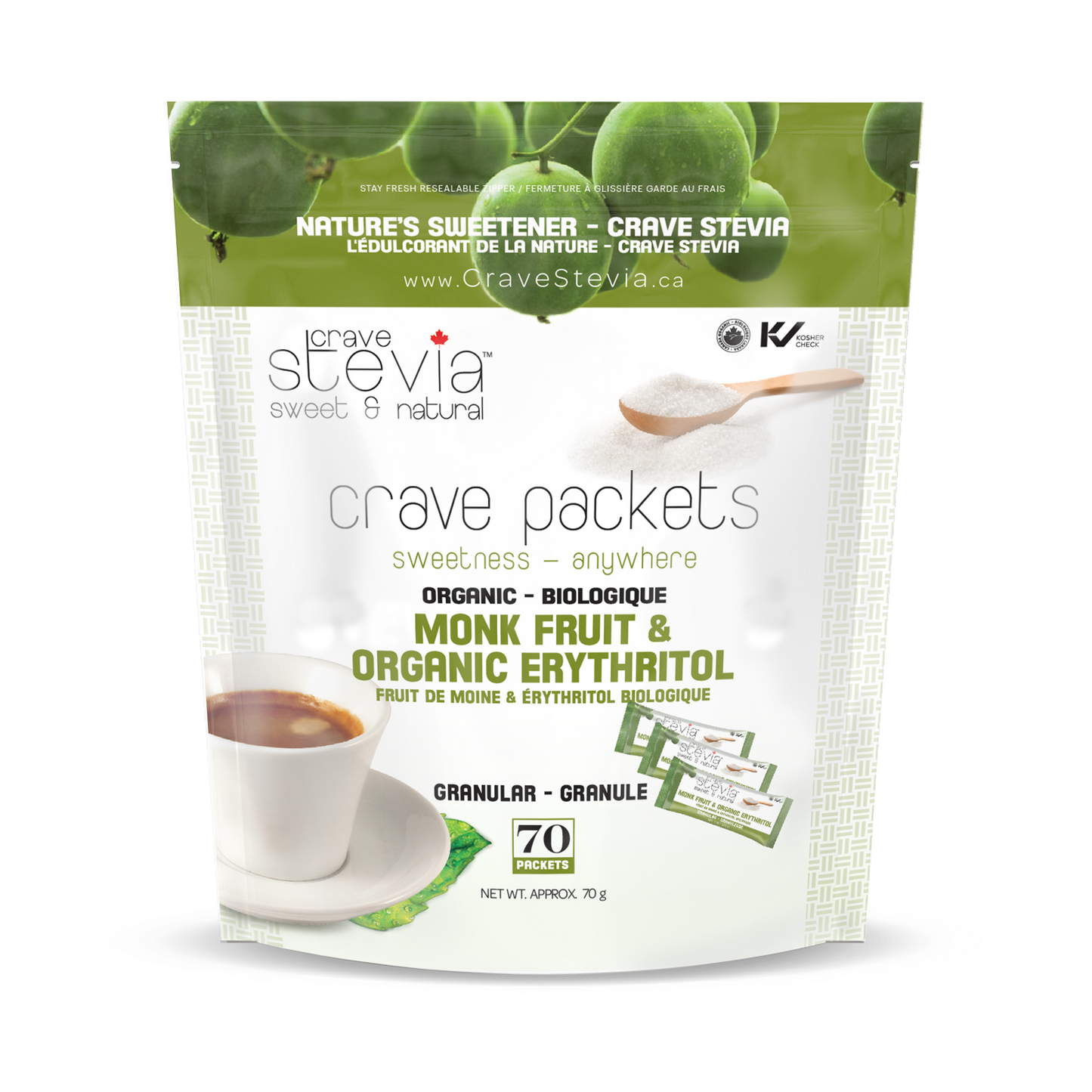 Monk Fruit & Erythritol Packets 70Ct - Crave Stevia