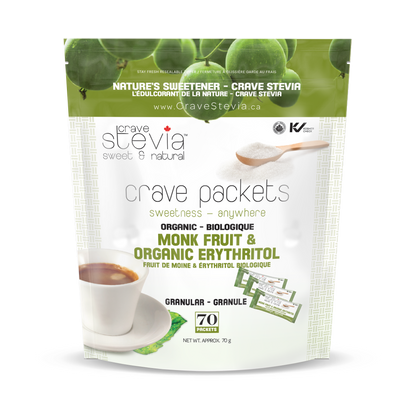 Monk Fruit & Erythritol Packets 70Ct - Crave Stevia