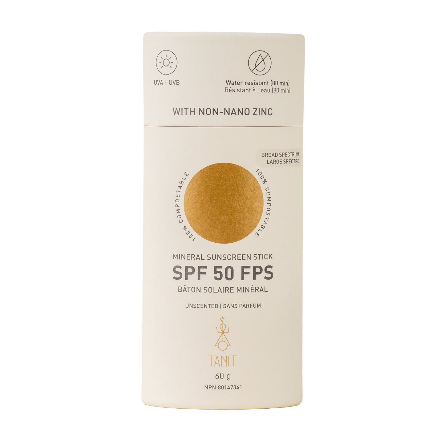Sunscreen Stick SPF 50 - Unscented, 60g - Tanit
