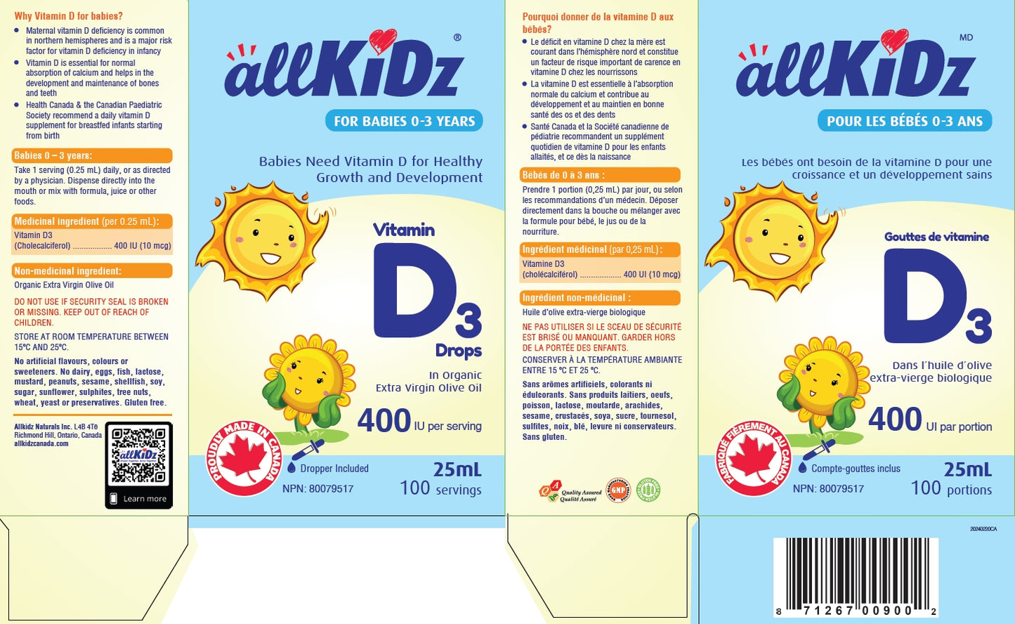Vitamin D3 (400IU), 25ml - allKiDz