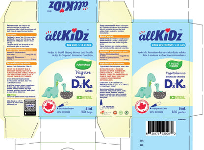 Vitamin D3 & K2 Drops, Vegan, 5ml - allKiDz