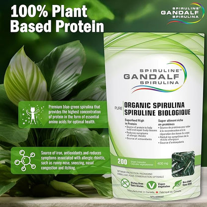 Spirulina Organic 400mg, 200 Vcaps - Gandalf