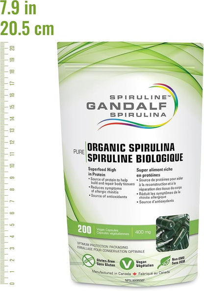 Spirulina Organic 400mg, 200 Vcaps - Gandalf