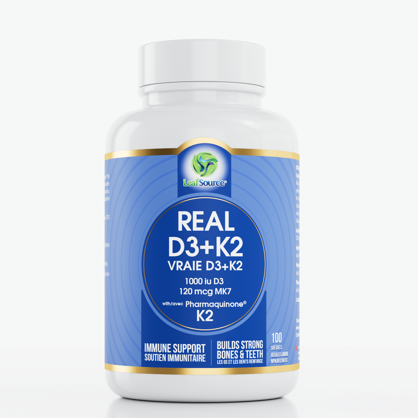 Real D3/K2, 100 vegan softgels - LeafSource
