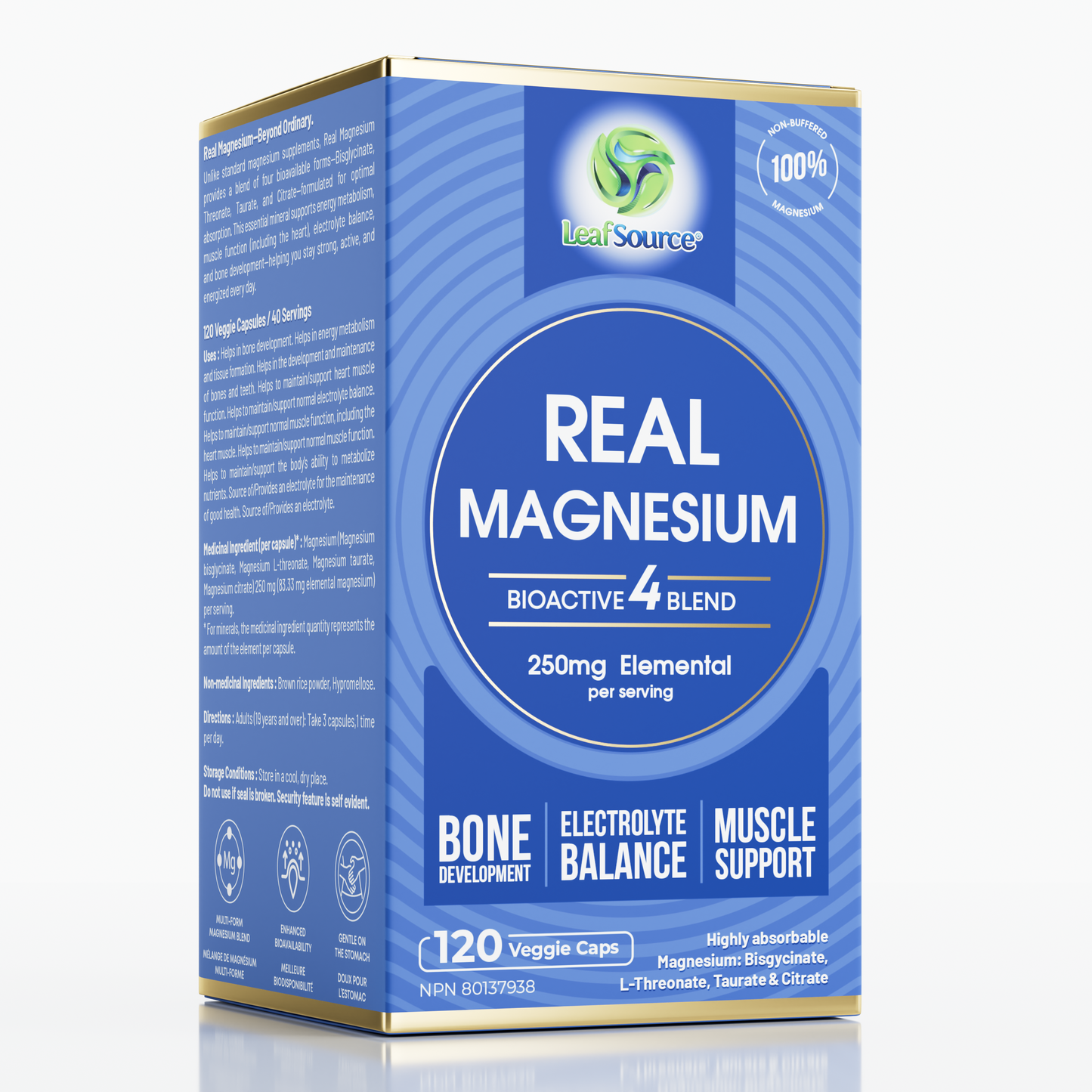 Real Magnesium Bio-Active 4 Blend, 120vcaps - LeafSource