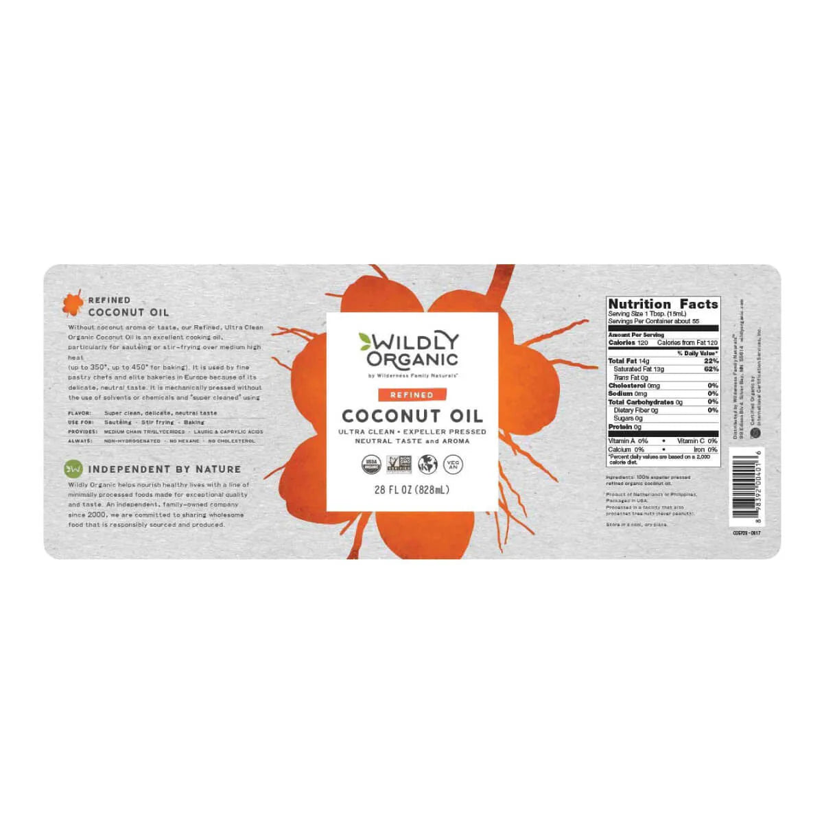 Coconut Oil Refined, 828ml - Wildly Organic